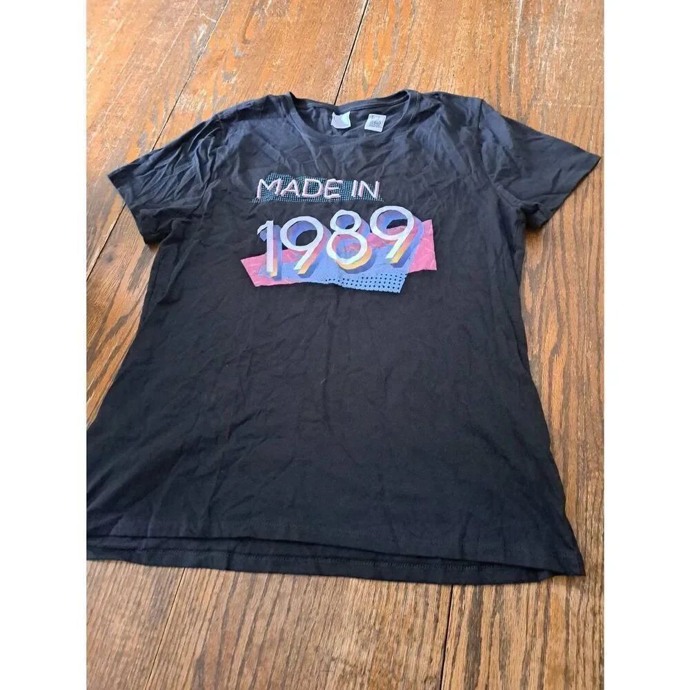 New Large Made in 1989 Black Short Sleeve Crew Pullover Cotton TShirt